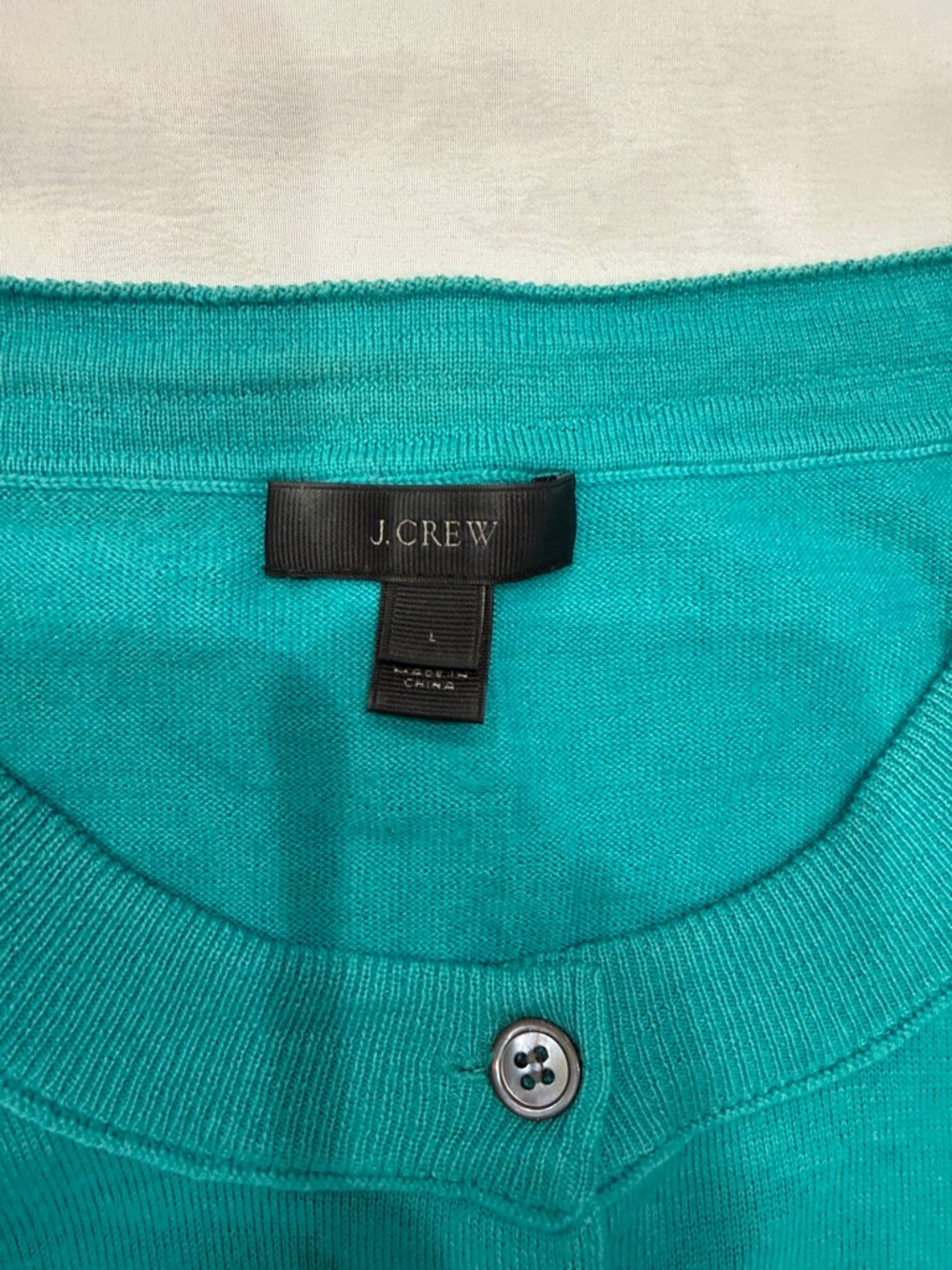 J Crew Women's Teal Button-Front Crewneck Cardigan Merino Sweater—Large - Picture 3 of 8